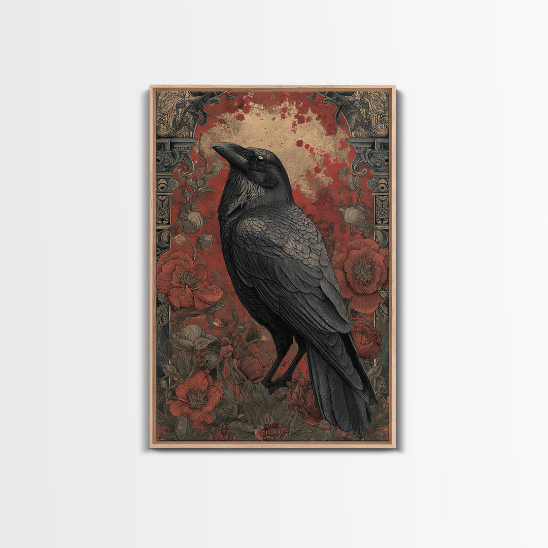 Ink Splatter Raven Composition Framed Canvas Print, Black and White Art, Canvas Print, Living Room Decor, Fine Art, Monochrome, BAW-2x3-28