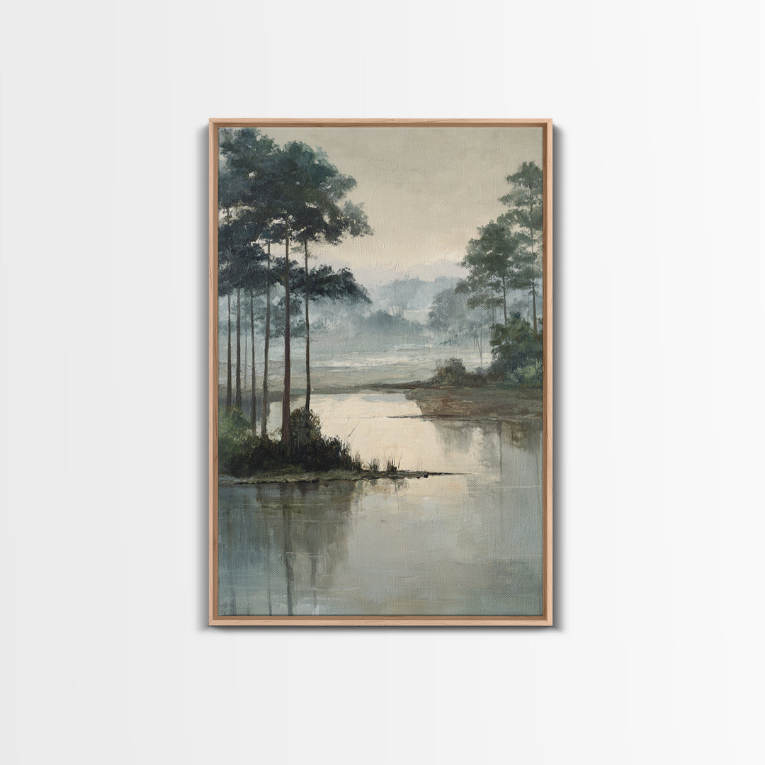 Misty Bridge Landscape Framed Canvas Print, Black and White Art, Room Decor, Living Room Decor, Fine Art, Monochrome, BAW-2x3-3