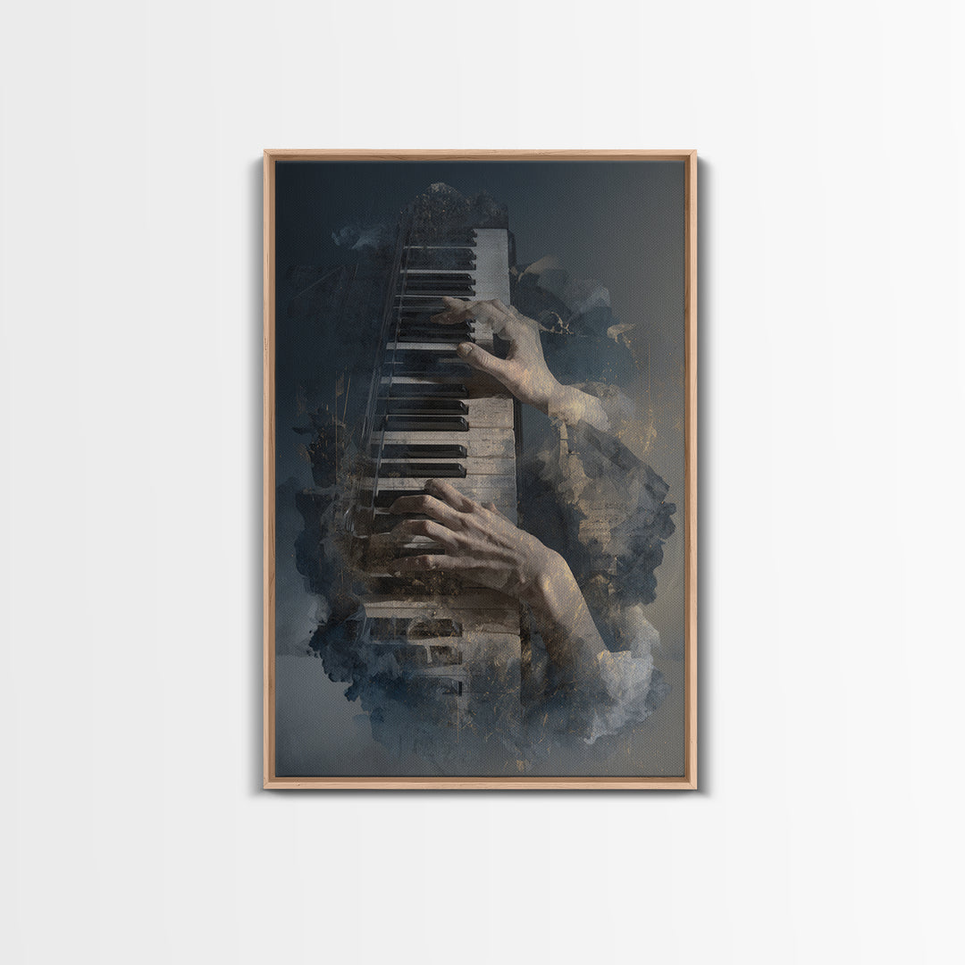 Piano Keys and Hands Framed Canvas Print, Black and White Art, Minimalist Decor, Living Room Decor, Fine Art, Monochrome, BAW-2x3-30