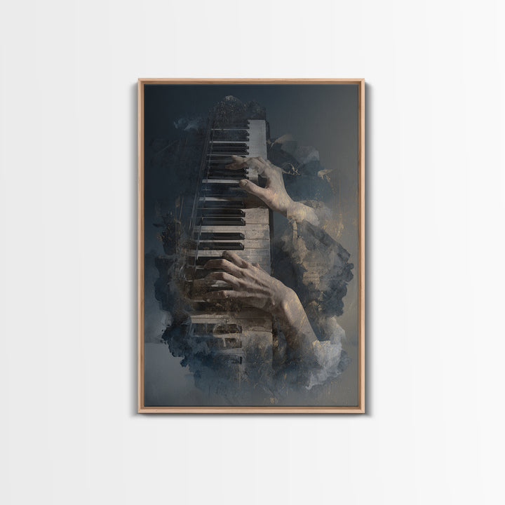 Piano Keys and Hands Framed Canvas Print, Black and White Art, Minimalist Decor, Living Room Decor, Fine Art, Monochrome, BAW-2x3-30