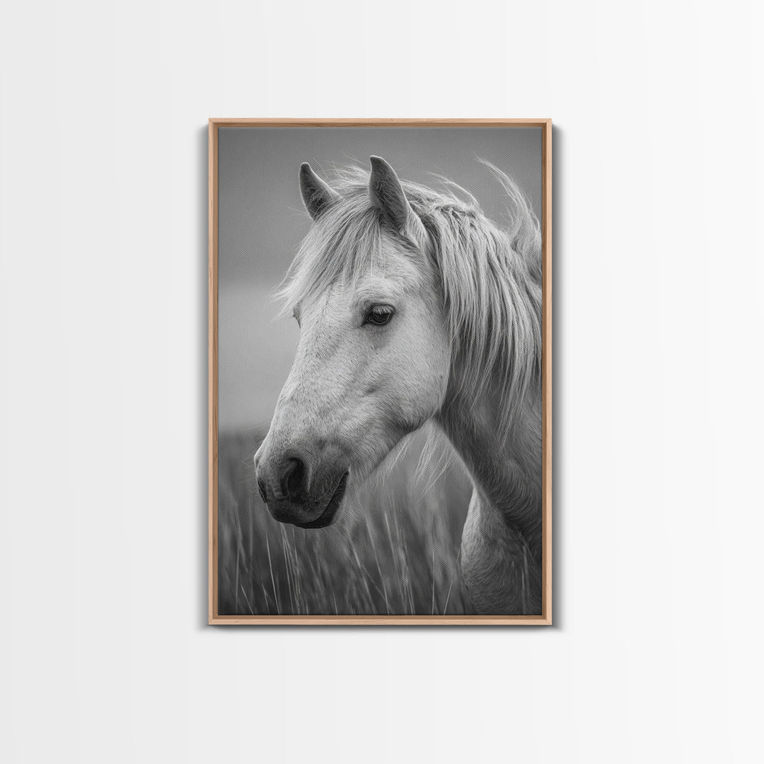 Black and White Wild Horse Portrait Canvas Print, Black and White Art, Printable Wall Art, Living Room Decor, Monochrome, BAW-2x3-37
