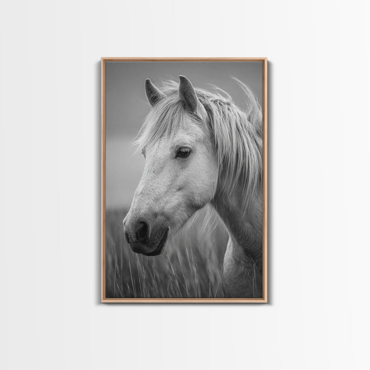Black and White Wild Horse Portrait Canvas Print, Black and White Art, Printable Wall Art, Living Room Decor, Monochrome, BAW-2x3-37