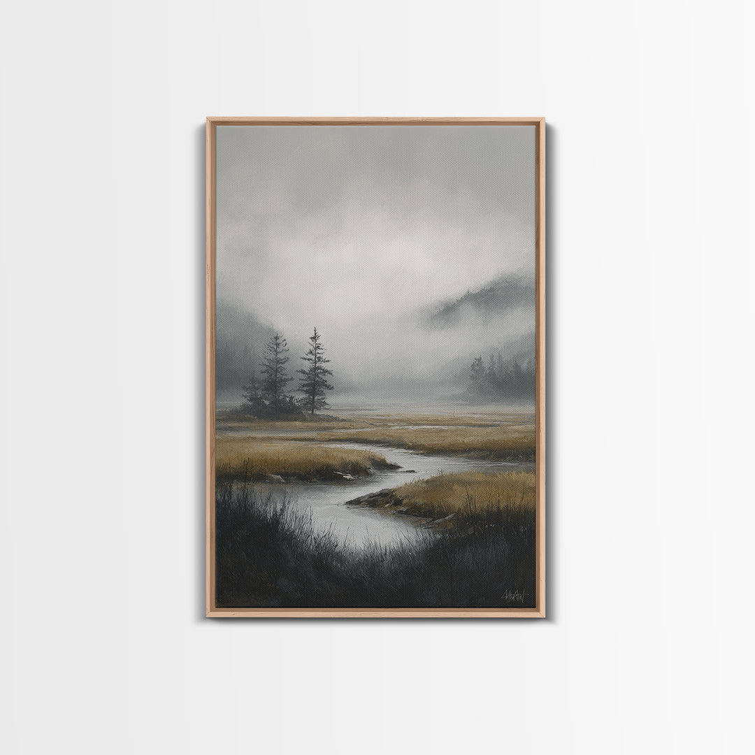 Moody Foggy Forest Canvas Print, Black and White Art, Printable, Living Room Decor, Fine Art, Monochrome, Living Room Wall Art, BAW-2x3-39