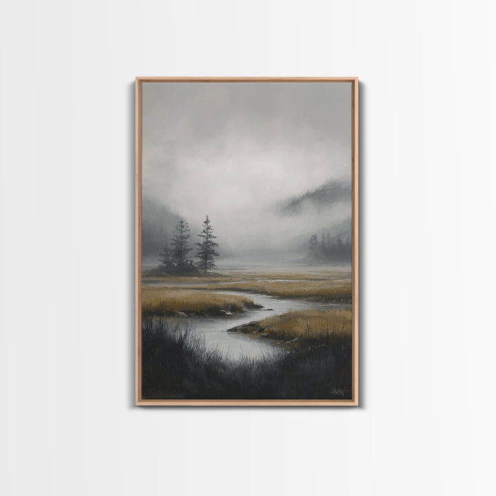 Moody Foggy Forest Canvas Print, Black and White Art, Printable, Living Room Decor, Fine Art, Monochrome, Living Room Wall Art, BAW-2x3-39