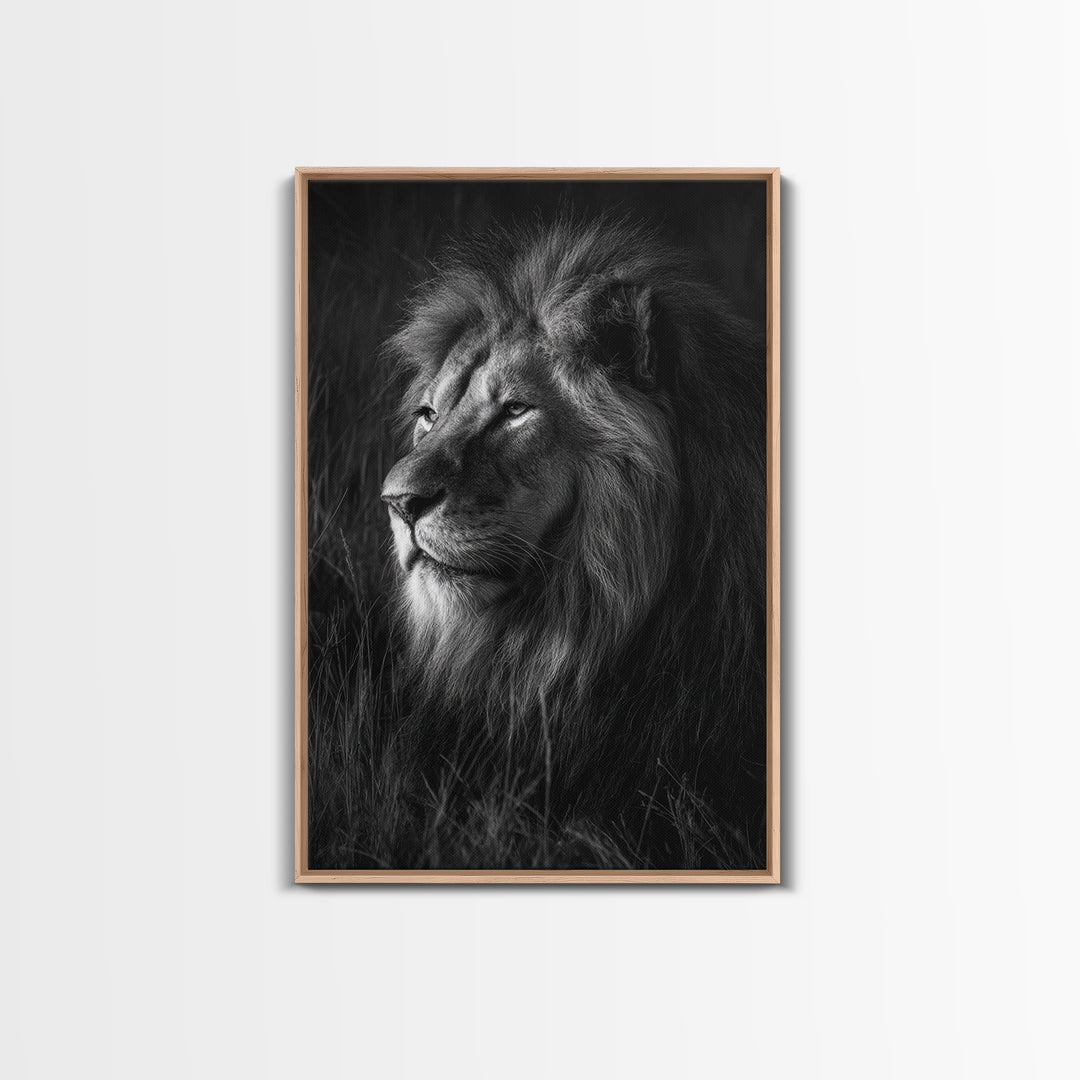 Dramatic Black and White Lion Portrait Canvas Print, Black and White Art, Large Wall Art, Living Room Decor, Monochrome, BAW-2x3-49