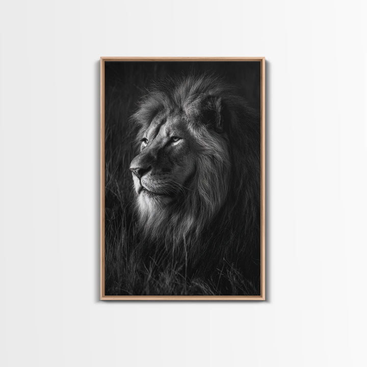 Dramatic Black and White Lion Portrait Canvas Print, Black and White Art, Large Wall Art, Living Room Decor, Monochrome, BAW-2x3-49