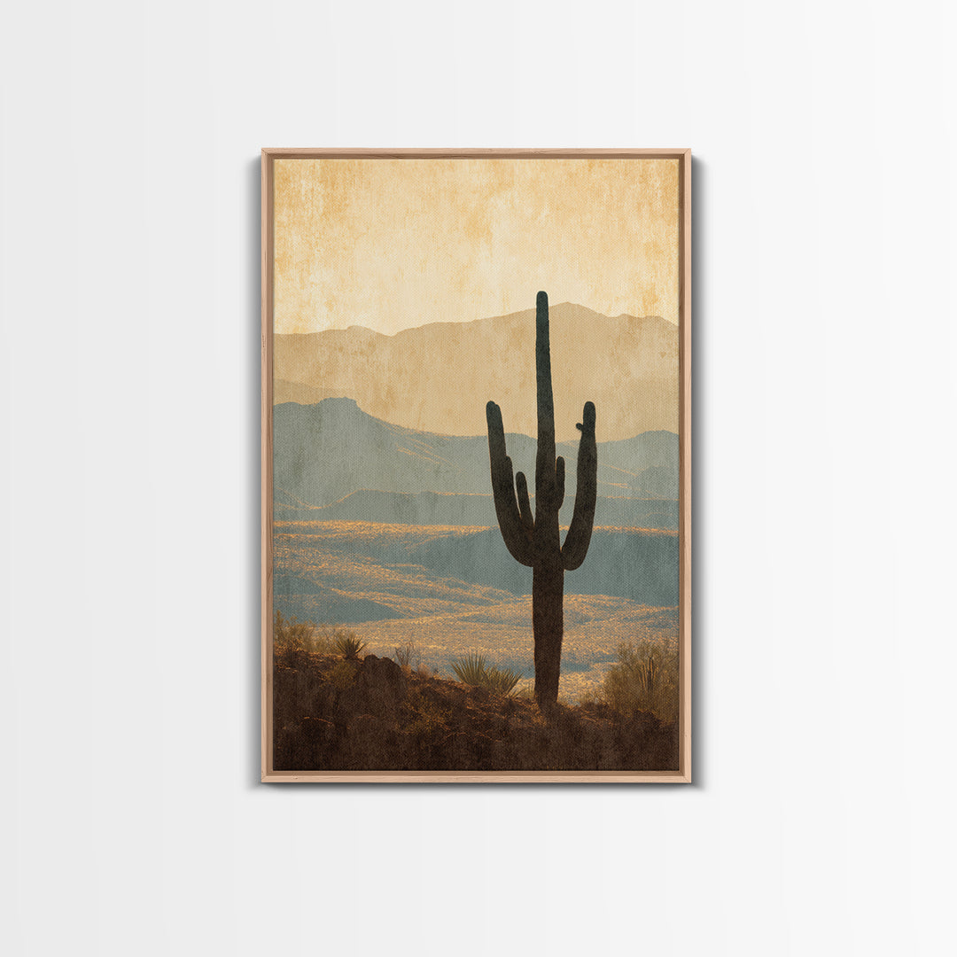 Monochrome Desert Cactus Silhouette Canvas Print, Black and White Art, Digital Art, Living Room Decor, Fine Art, Monochrome, BAW-2x3-5
