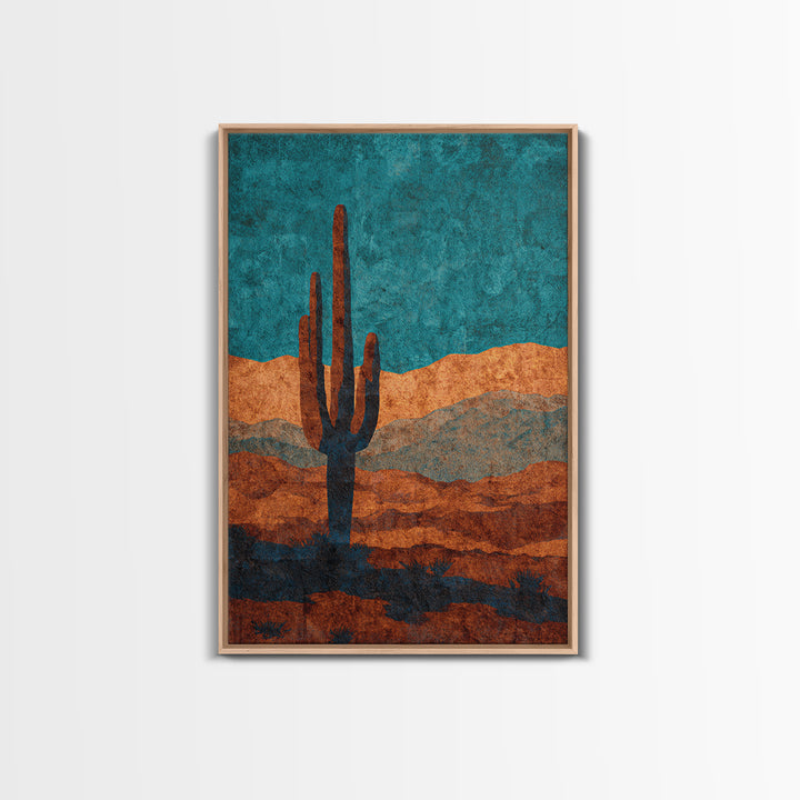 Monochrome Desert Cactus Silhouette Framed Canvas Print, Black and White Art, Original Art, Living Room Decor, Monochrome, BAW-2x3-53