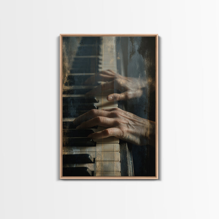Piano Keys and Hands Framed Canvas Print, Black and White Art, Minimalist Decor, Living Room Decor, Fine Art, Monochrome, BAW-2x3-6