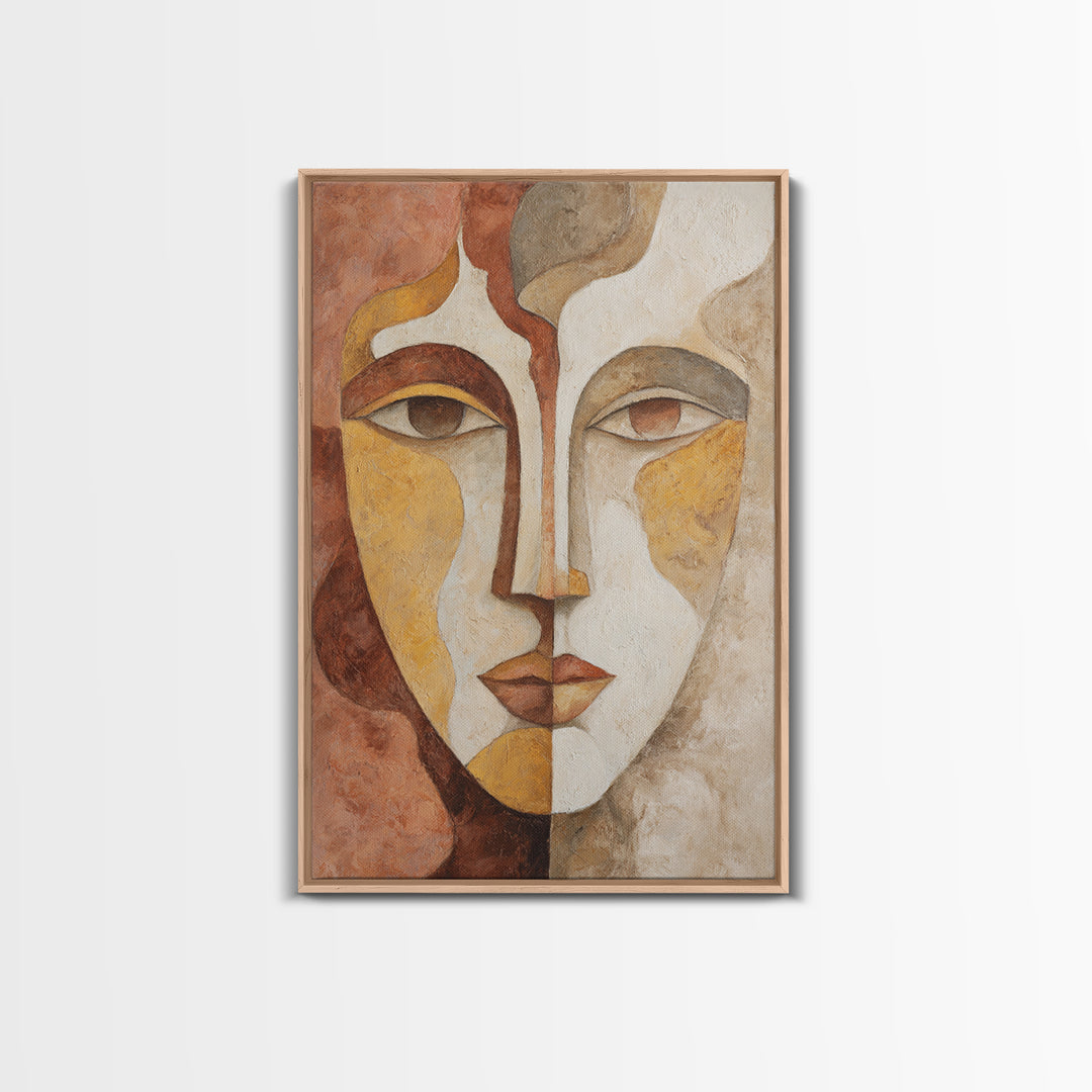 Minimal Face Pair Drawn Canvas Print, Black and White Art, Art Print, Living Room Decor, Monochrome, Abstract Wall Art, BAW-2x3-70