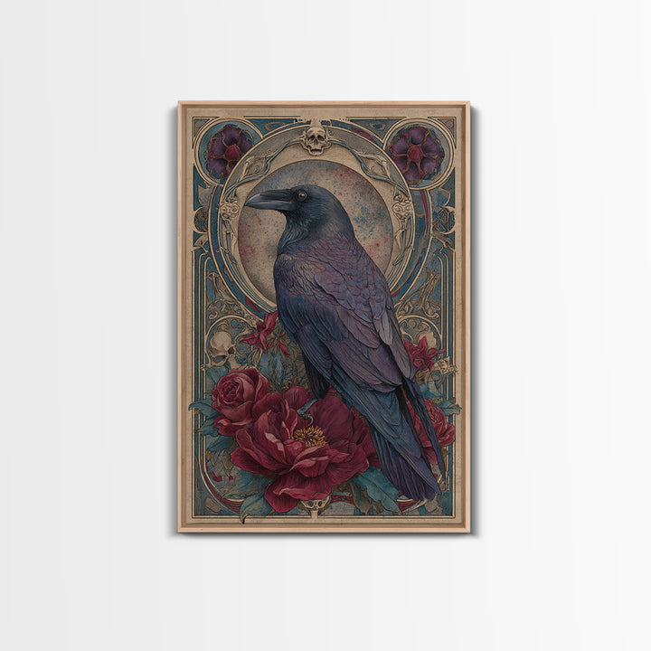 Ink Splatter Raven Composition Framed Canvas Print, Black and White Art, Photography Prints, Living Room Decor, Monochrome, BAW-2x3-76
