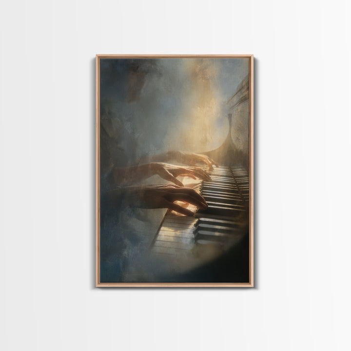 Piano Keys and Hands Framed Canvas Print, Black and White Art, Printable, Living Room Decor, Monochrome, Living Room Wall Art, BAW-2x3-78