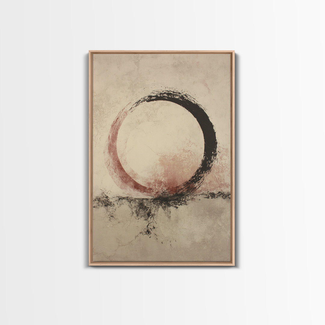 Large Circle and Line Abstract Framed Canvas Print, Black and White Art, Digital Art, Living Room Decor, Abstract Art, BAW-2x3-80
