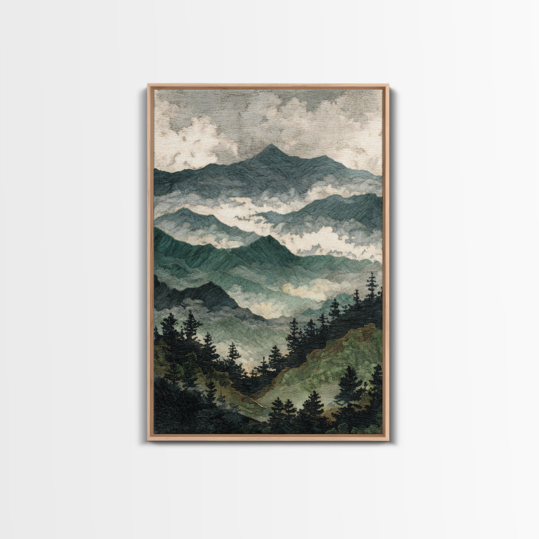 Black Ink Mountain Range Canvas Print, Black and White Art, Printable Wall Art, Living Room Decor, Watercolor Art, Monochrome, BAW-2x3-82