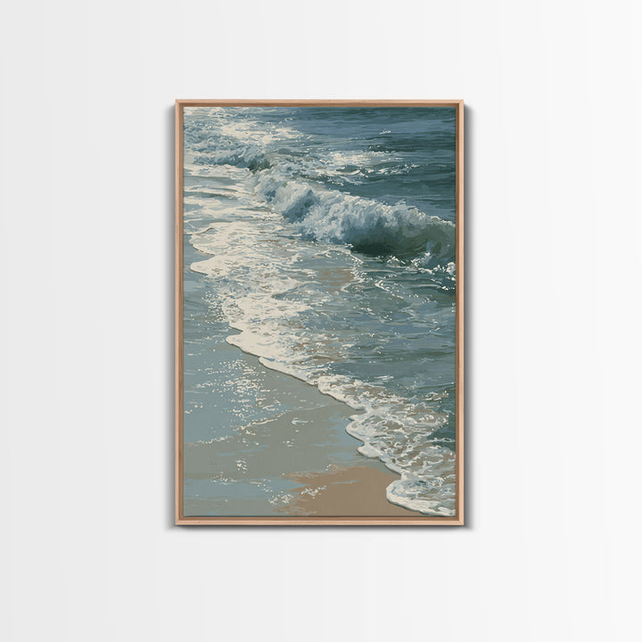 Stormy Ocean Wave Framed Canvas Print, Black and White Art, Gothic Decor, Living Room Decor, Oil Painting, Monochrome, BAW-2x3-90