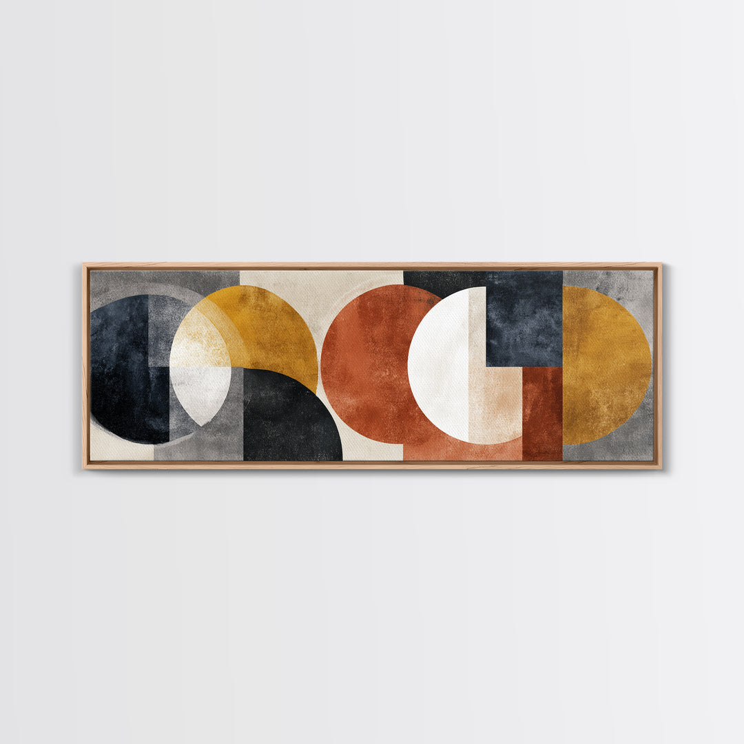 Geometric Bauhaus Grayscale Shapes Framed Canvas Print, Black and White Art, Print, Living Room Decor, Abstract Art, Monochrome, BAW-3x1-10