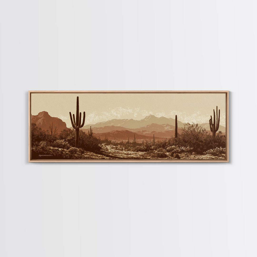 Monochrome Desert Cactus Silhouette Canvas Print, Black and White Art, Apartment Decor, Living Room Decor, Oil Painting, BAW-3x1-13