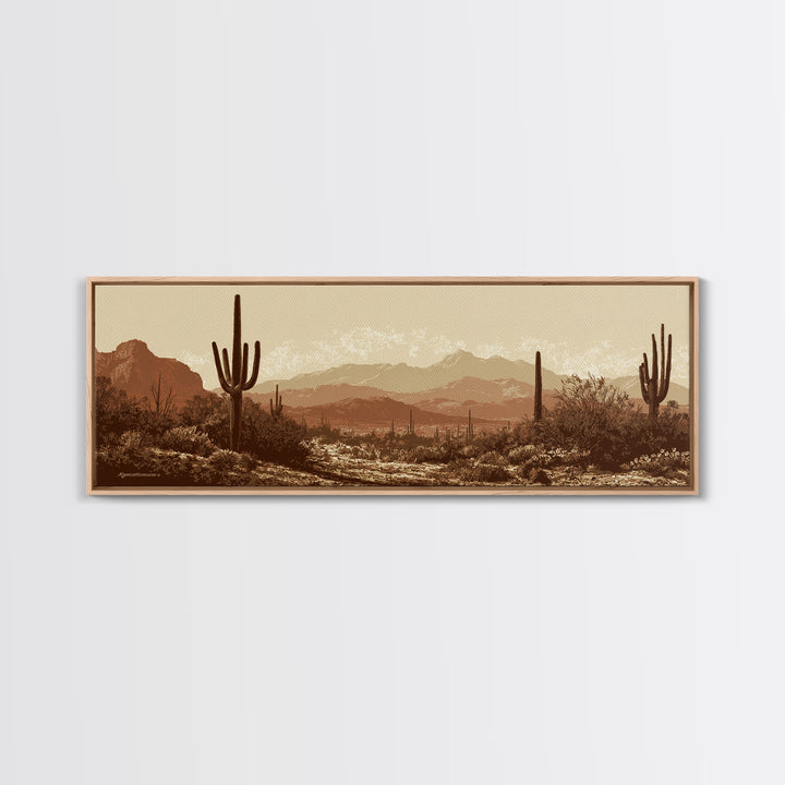 Monochrome Desert Cactus Silhouette Canvas Print, Black and White Art, Apartment Decor, Living Room Decor, Oil Painting, BAW-3x1-13
