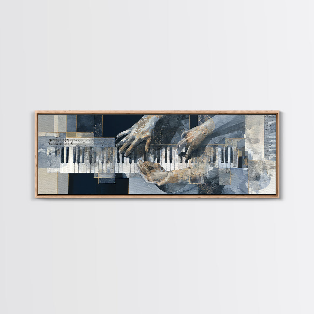 Piano Keys and Hands Canvas Print, Black and White Art, Modern Decor, Living Room Decor, Fine Art, Monochrome, Wall Decor, BAW-3x1-14