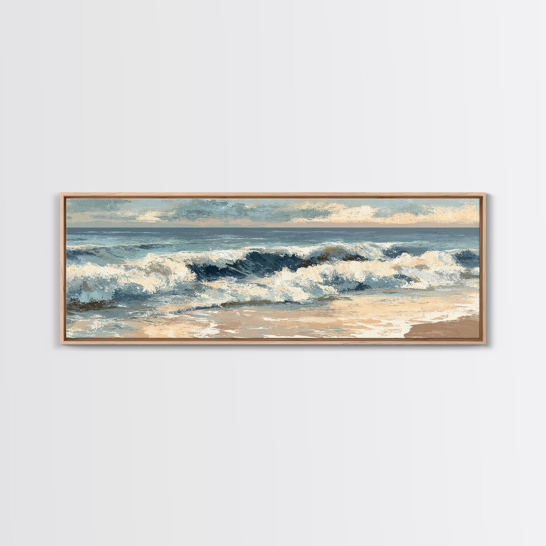 Stormy Ocean Wave Framed Canvas Print, Black and White Art, Printable, Living Room Decor, Monochrome, Living Room Wall Art, BAW-3x1-2