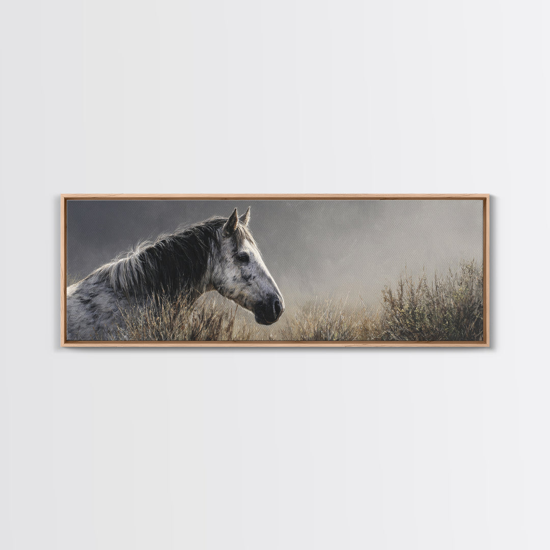 Black and White Wild Horse Portrait Canvas Print, Black and White Art, Photography Prints, Living Room Decor, Monochrome, BAW-3x1-21