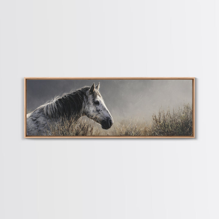 Black and White Wild Horse Portrait Canvas Print, Black and White Art, Photography Prints, Living Room Decor, Monochrome, BAW-3x1-21