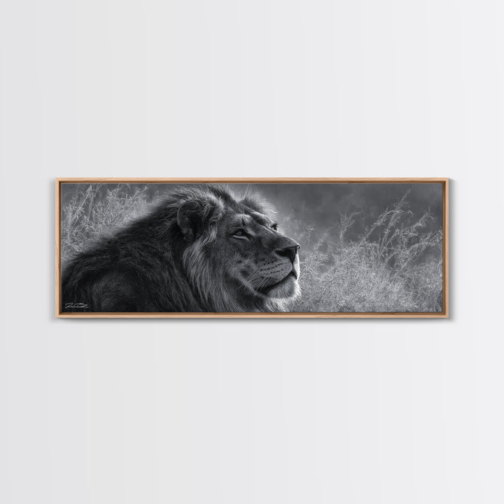 Dramatic Black and White Lion Portrait Canvas Print, Black and White Art, Canvas Print, Living Room Decor, Fine Art, Monochrome, BAW-3x1-33