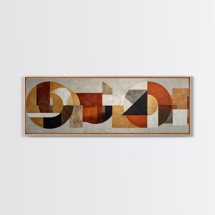 Geometric Bauhaus Grayscale Shapes Canvas Print, Black and White Art, Mid Century Modern, Living Room Decor, Monochrome, BAW-3x1-34