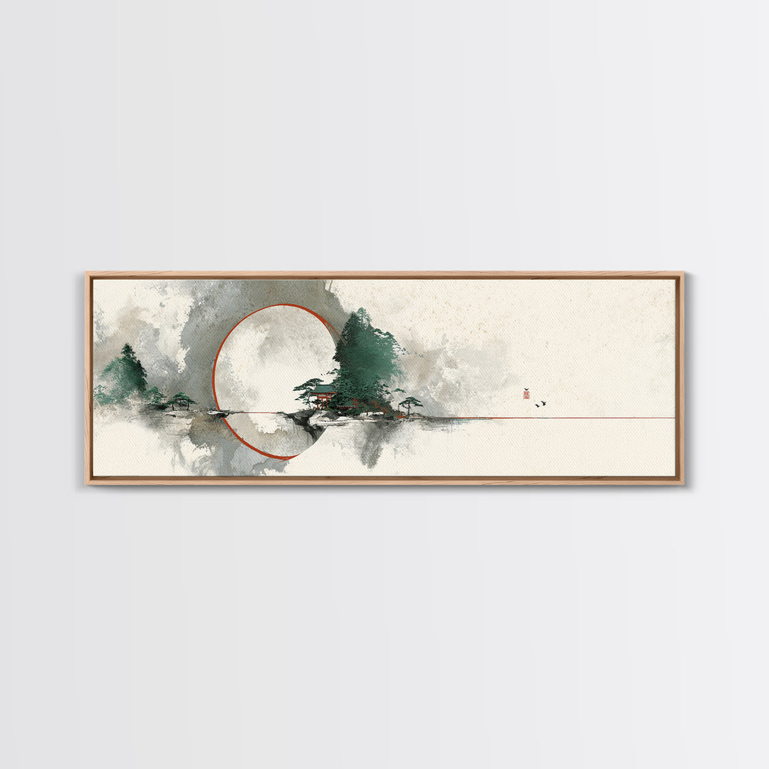 Large Circle and Line Abstract Canvas Print, Black and White Art, Neutral Decor, Living Room Decor, Fine Art, Monochrome, BAW-3x1-40