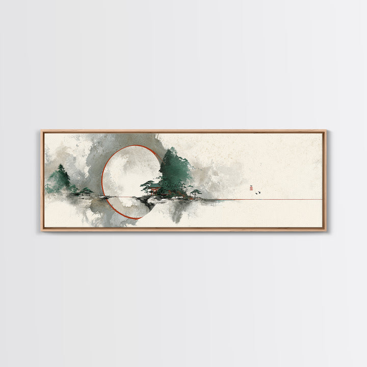 Large Circle and Line Abstract Canvas Print, Black and White Art, Neutral Decor, Living Room Decor, Fine Art, Monochrome, BAW-3x1-40