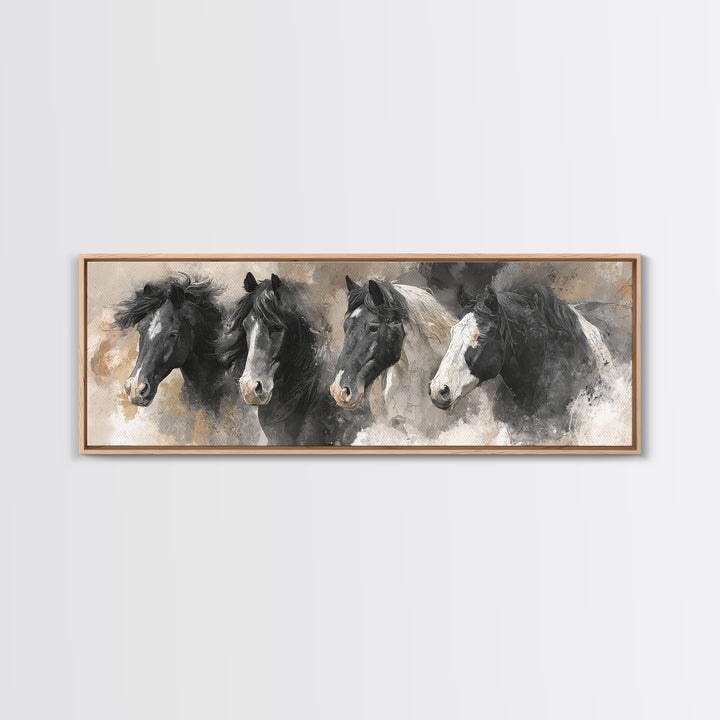 Black and White Wild Horse Portrait Canvas Print, Black and White Art, Photography Prints, Living Room Decor, Monochrome, BAW-3x1-45