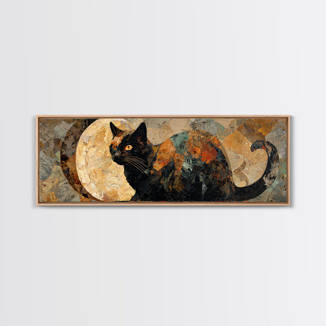 Black Cat Silhouette Framed Canvas Print, Black and White Art, Minimalist Decor, Living Room Decor, Fine Art, Monochrome, BAW-3x1-56
