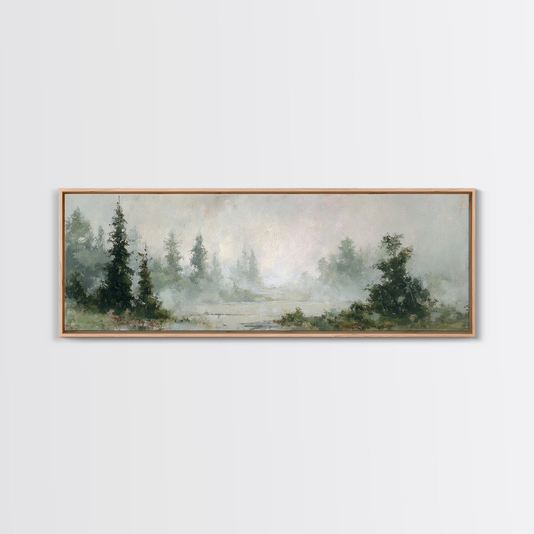 Misty Bridge Landscape Framed Canvas Print, Black and White Art, Digital Prints, Living Room Decor, Fine Art, Monochrome, BAW-3x1-59