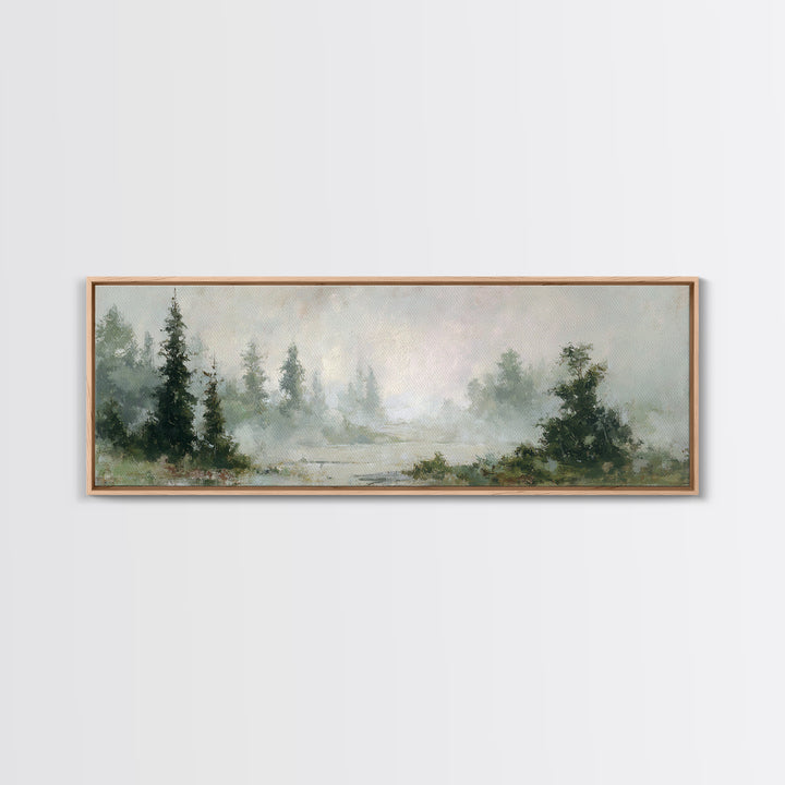 Misty Bridge Landscape Framed Canvas Print, Black and White Art, Digital Prints, Living Room Decor, Fine Art, Monochrome, BAW-3x1-59