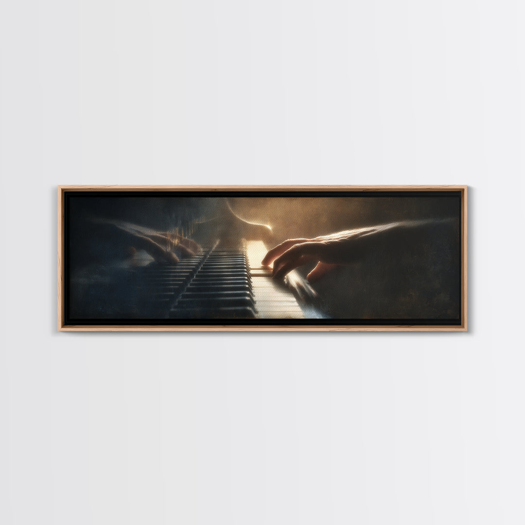 Piano Keys and Hands Canvas Print, Black and White Art, Boho Decor, Living Room Decor, Oil Painting, Monochrome, BAW-3x1-62