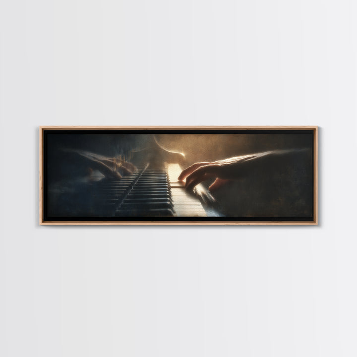 Piano Keys and Hands Canvas Print, Black and White Art, Boho Decor, Living Room Decor, Oil Painting, Monochrome, BAW-3x1-62