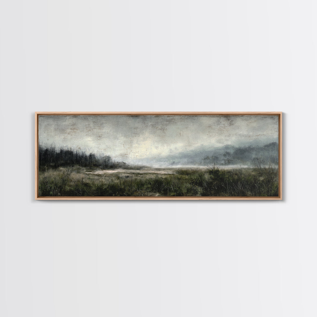Moody Foggy Forest Canvas Print, Black and White Art, Gothic Decor, Living Room Decor, Oil Painting, Monochrome, BAW-3x1-71