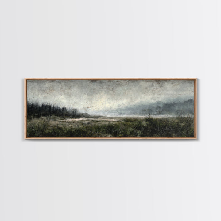 Moody Foggy Forest Canvas Print, Black and White Art, Gothic Decor, Living Room Decor, Oil Painting, Monochrome, BAW-3x1-71