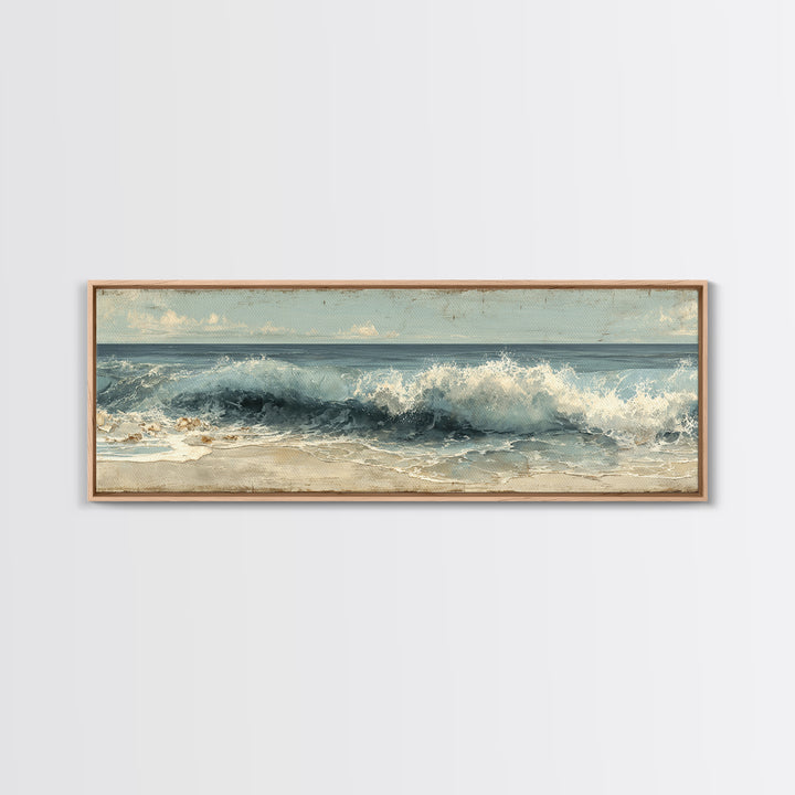 Stormy Ocean Wave Framed Canvas Print, Black and White Art, Modern Wall Art, Living Room Decor, Fine Art, Monochrome, BAW-3x1-74