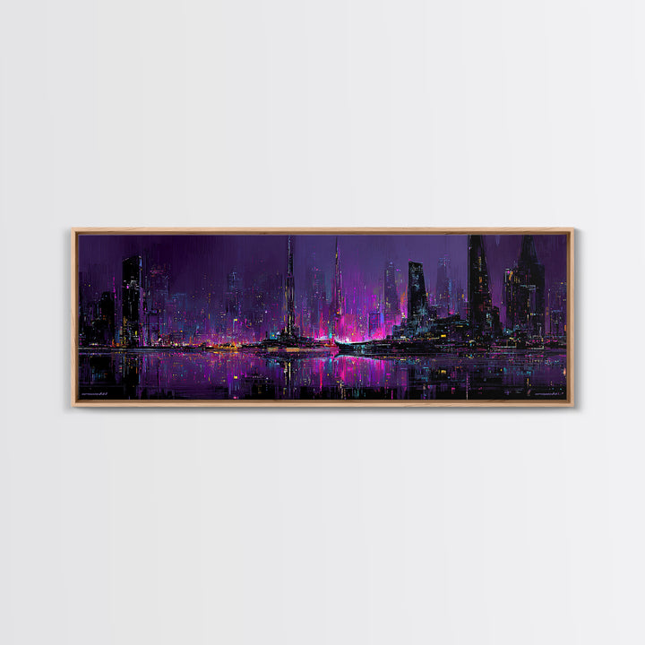 Monochrome City Skyline Reflected Canvas Print, Black and White Art, Living Room Decor, Abstract Art, Monochrome, BAW-3x1-75