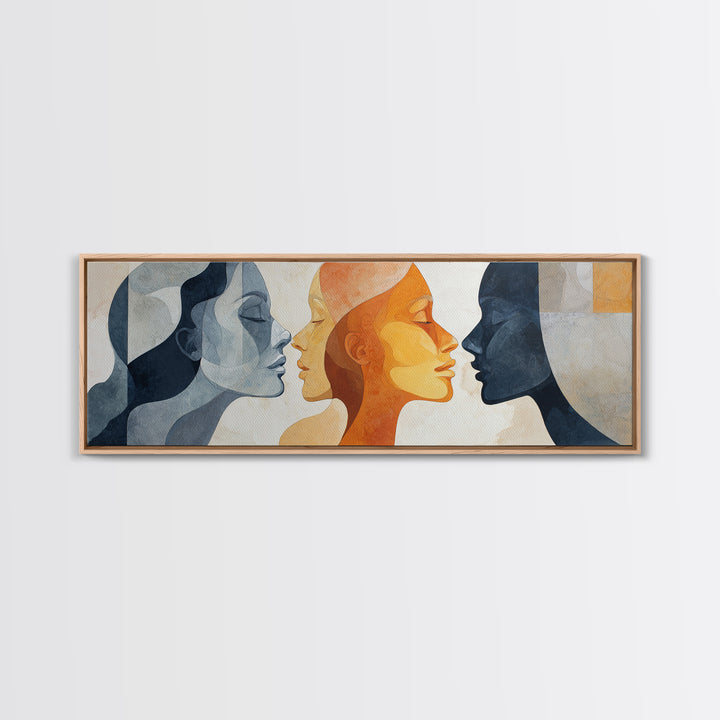 Monochrome Female Profile Framed Canvas Print, Black and White Art, Boho Decor, Living Room Decor, Fine Art, Monochrome, BAW-3x1-89