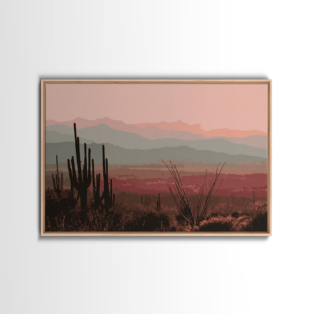 Monochrome Desert Cactus Silhouette Canvas Print, Black and White Art, Abstract Wall Art, Living Room Decor, Watercolor Art, BAW-3x2-1