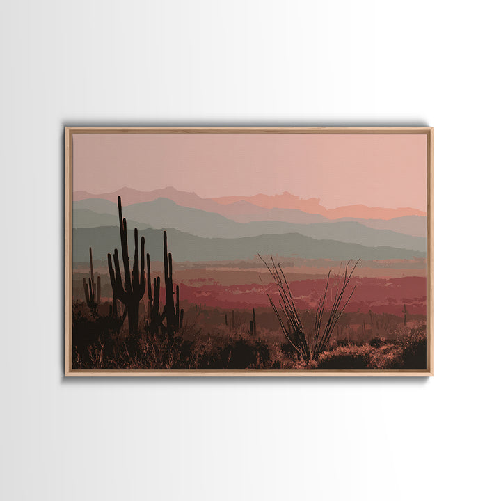 Monochrome Desert Cactus Silhouette Canvas Print, Black and White Art, Abstract Wall Art, Living Room Decor, Watercolor Art, BAW-3x2-1