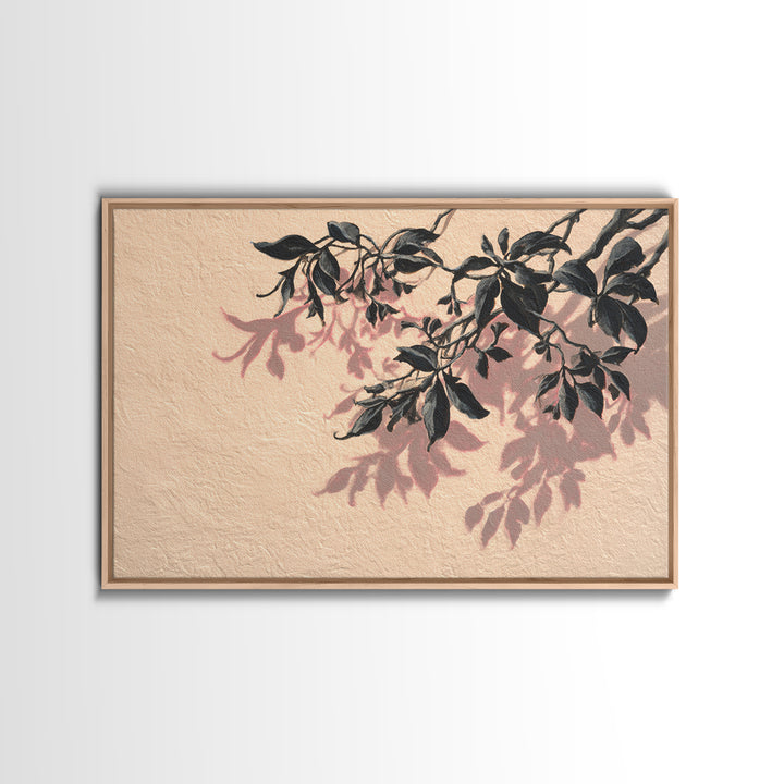 Minimal Botanical Branch Framed Canvas Print, Black and White Art, Apartment Decor, Living Room Decor, Oil Painting, Monochrome, BAW-3x2-10