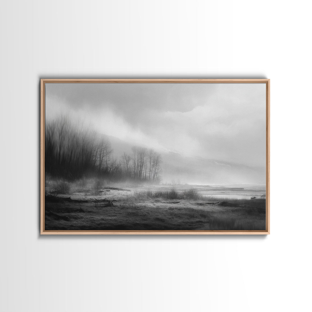 Moody Foggy Forest Canvas Print, Black and White Art, Modern Decor, Living Room Decor, Fine Art, Monochrome, Wall Decor, BAW-3x2-11