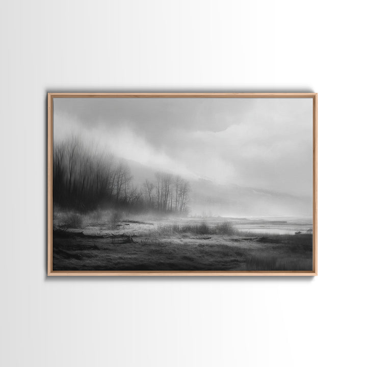 Moody Foggy Forest Canvas Print, Black and White Art, Modern Decor, Living Room Decor, Fine Art, Monochrome, Wall Decor, BAW-3x2-11
