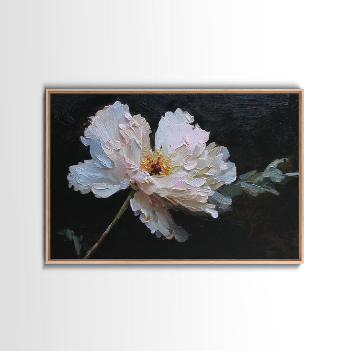 White Flower on Deep Black Background Canvas Print, Black and White Art, Living Room Wall Art, Living Room Decor, Monochrome, BAW-3x2-16