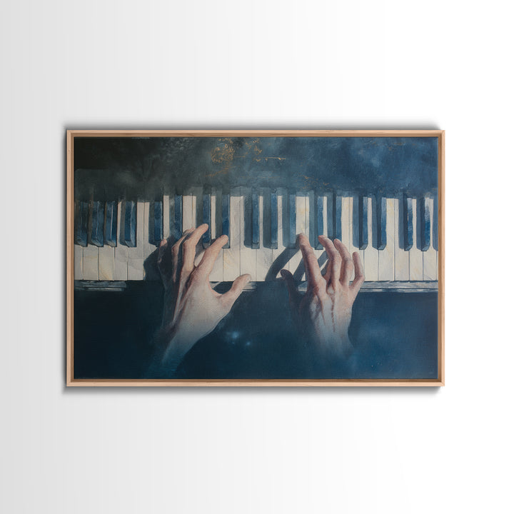 Piano Keys and Hands Framed Canvas Print, Black and White Art, Printable, Living Room Decor, Monochrome, Living Room Wall Art, BAW-3x2-2
