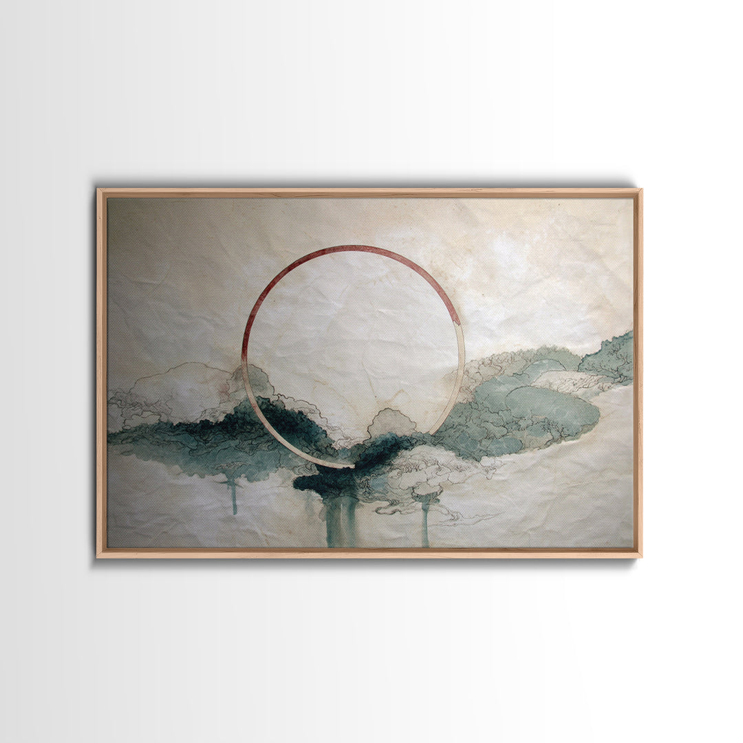 Large Circle and Line Abstract Framed Canvas Print, Black and White Art, Abstract Wall Art, Living Room Decor, Abstract Art, BAW-3x2-28