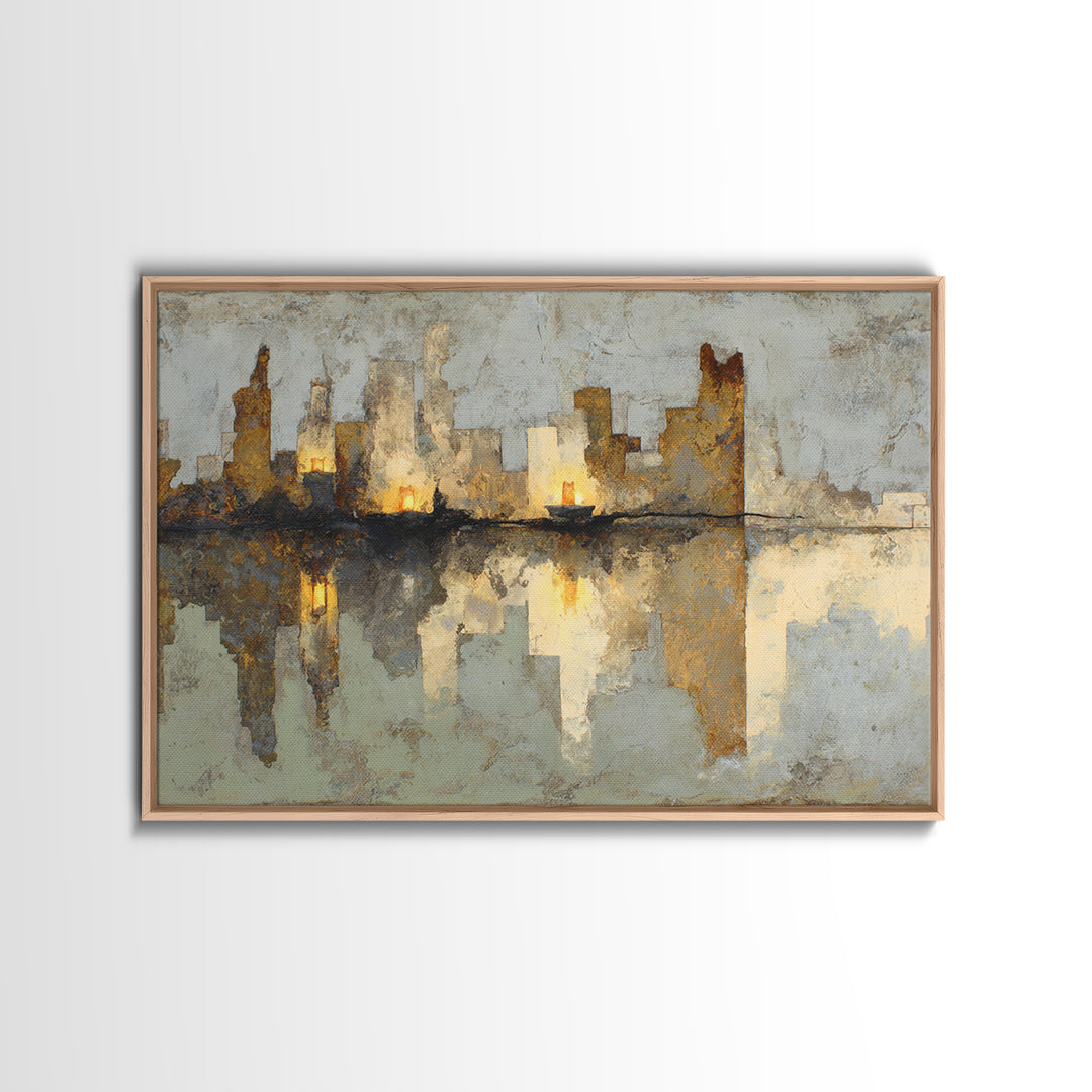 Monochrome City Skyline Reflected Canvas Print, Black and White Art, Contemporary Art, Living Room Decor, Monochrome, BAW-3x2-39